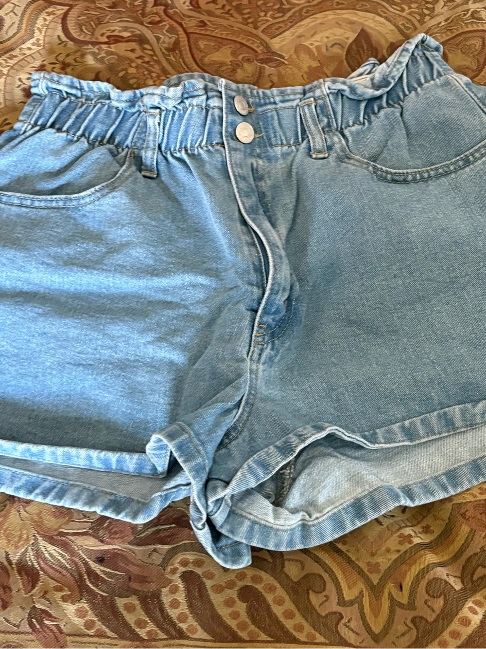 Forever 21 Light Blue Paperbag Waist Denim Shorts